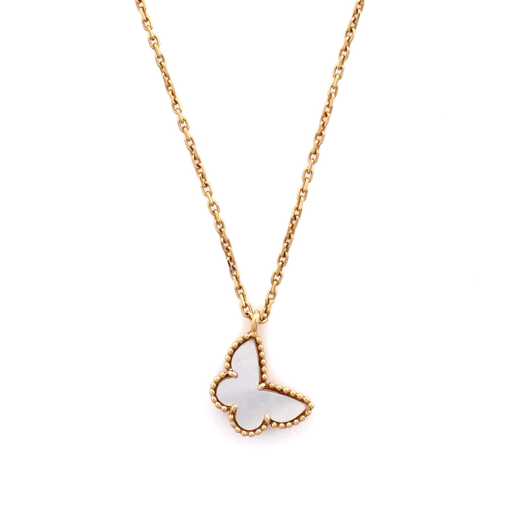 Sweet Alhambra Butterfly Pendant Necklace 18K Yellow Gold and Mother of Pearl