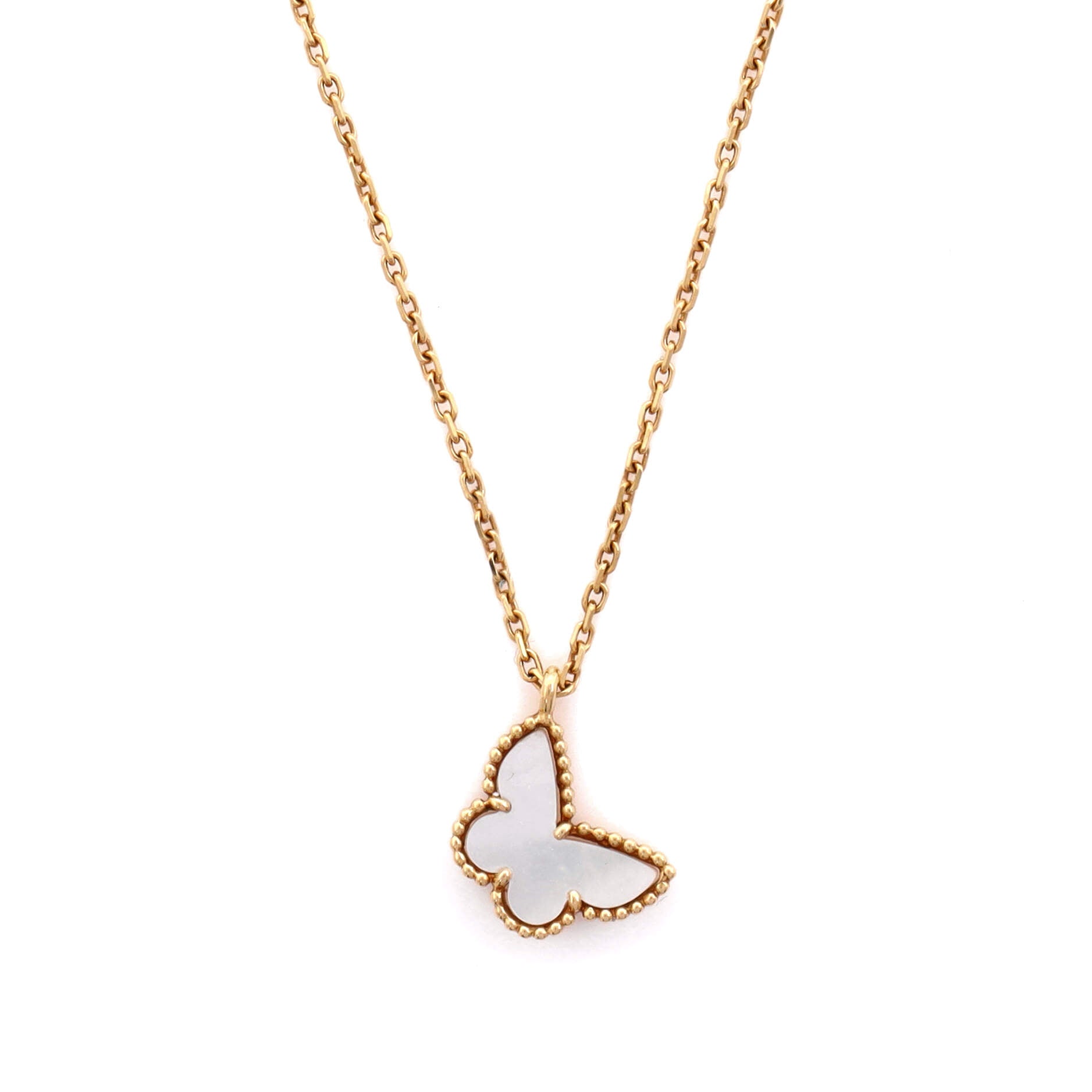Sweet Alhambra Butterfly Pendant Necklace 18K Yellow Gold and Mother of Pearl