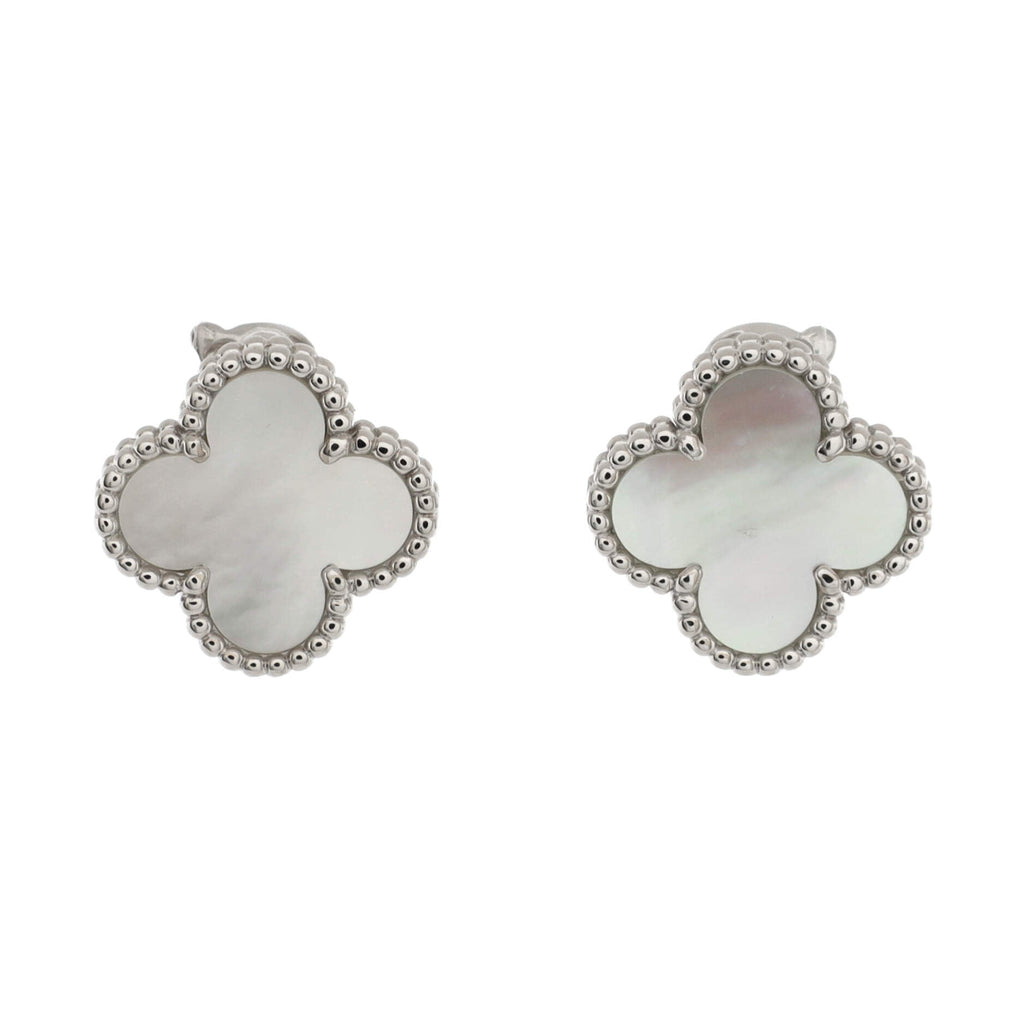 Vintage Alhambra Earrings 18K White Gold and Mother of Pearl