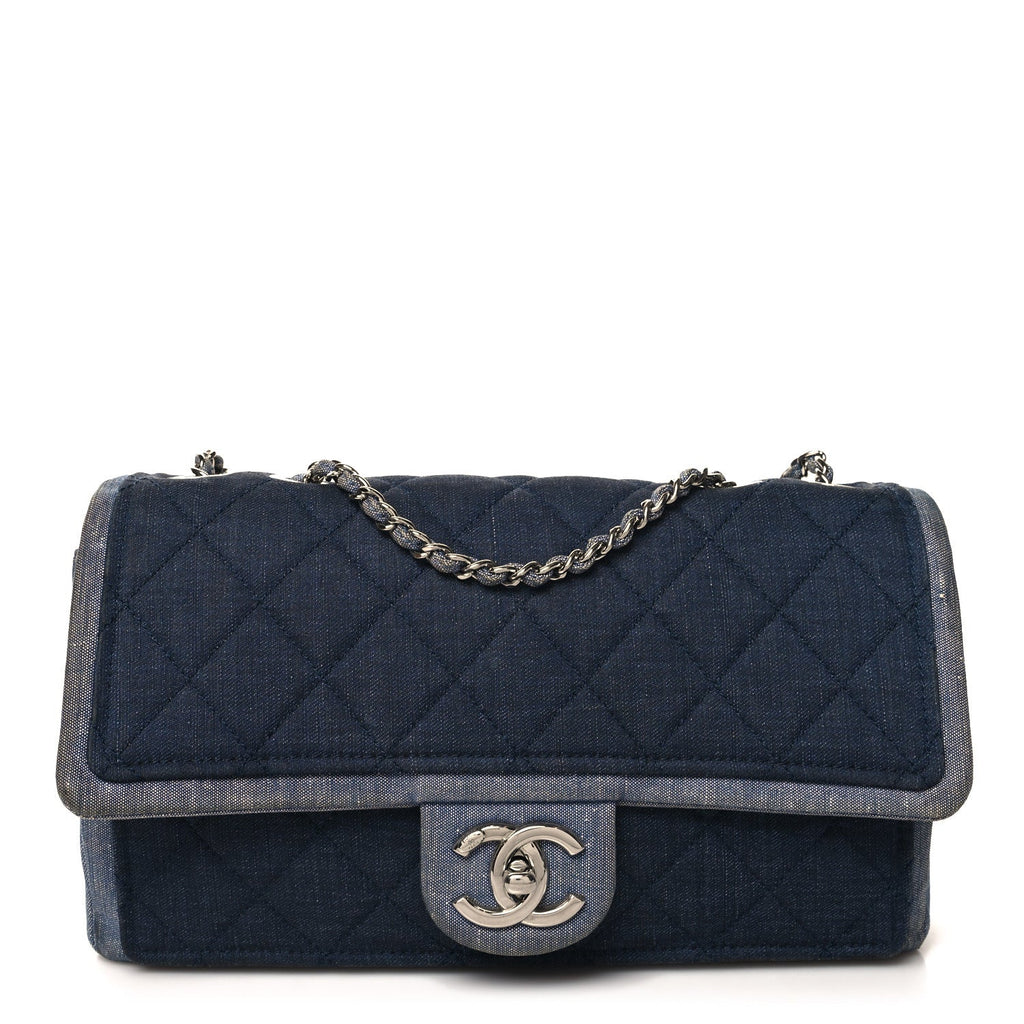 Denim Quilted Medium Graphic Flap Light Blue