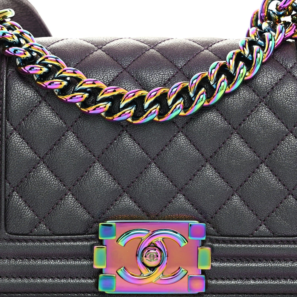 Iridescent Goatskin Quilted Small Boy Flap Purple