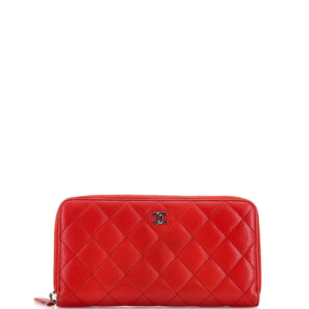Zip Around Wallet Quilted Caviar Long