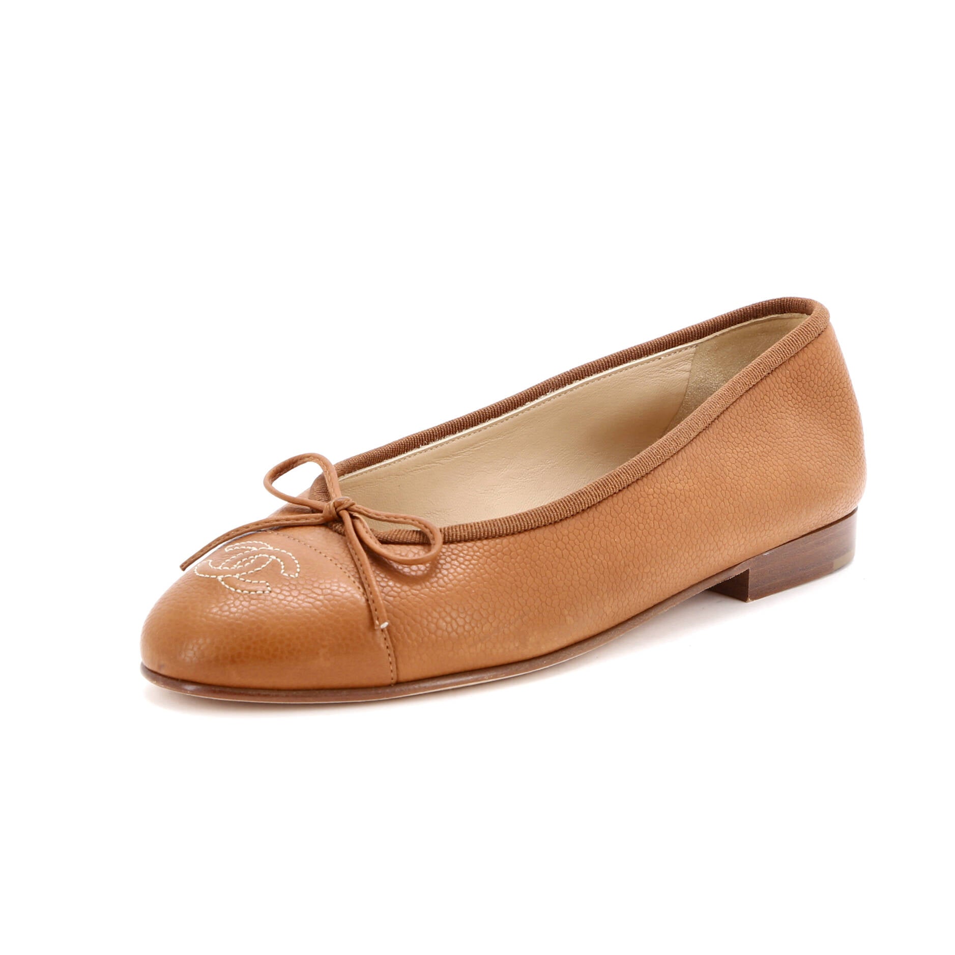Women's CC Cap Toe Bow Ballerina Flats Leather