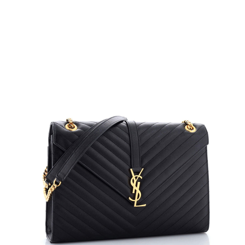 Classic Monogram Envelope Satchel Matelasse Chevron Leather Large