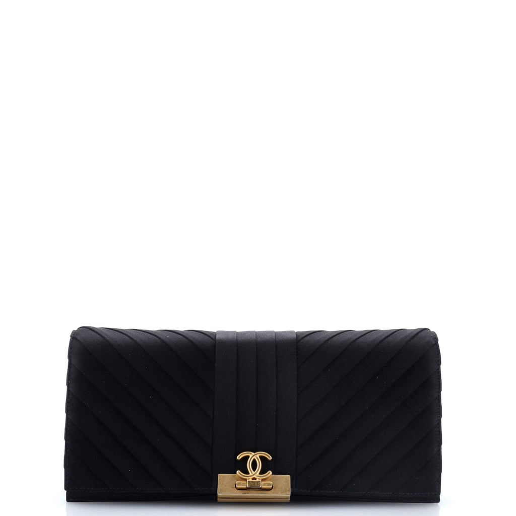 Chevron Pleated CC Flip Lock Flap Clutch Satin