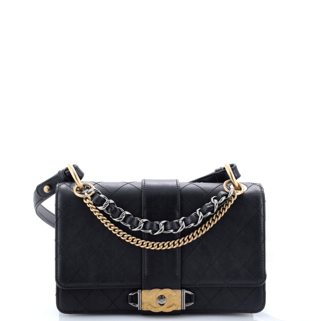 CC Chain Flap Shoulder Bag Quilted Calfskin Small
