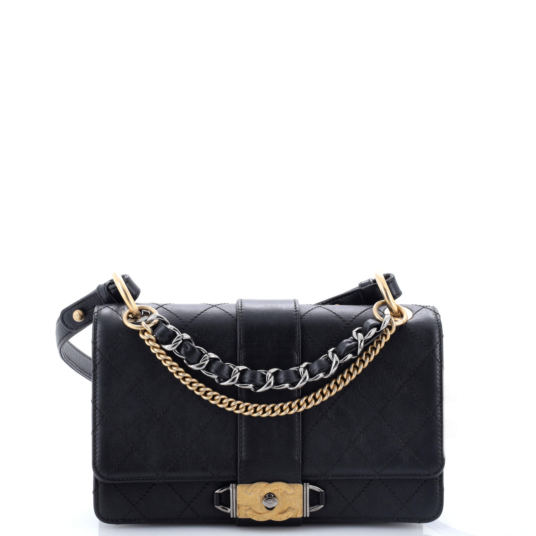 CC Chain Flap Shoulder Bag Quilted Calfskin Small