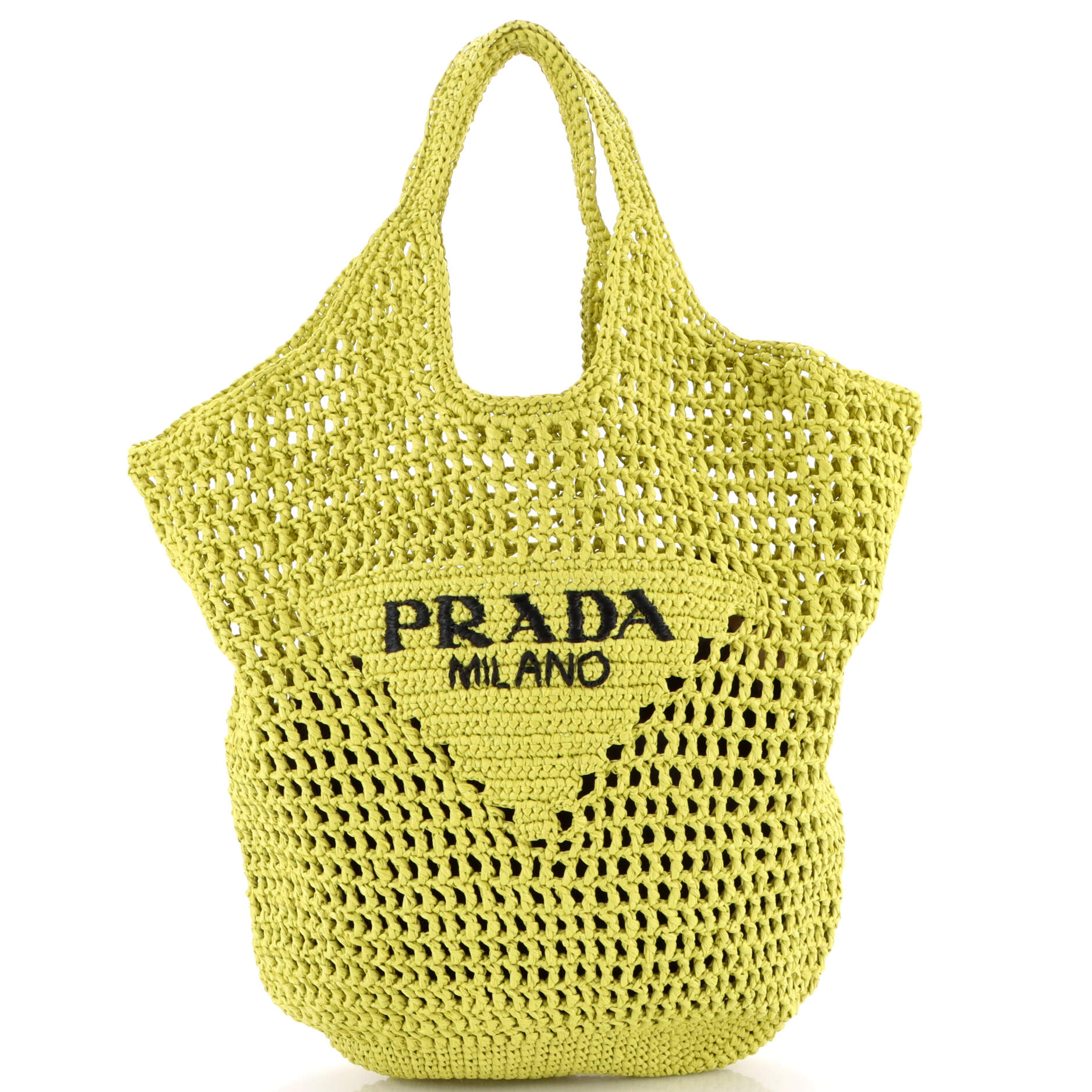 Triangle Logo Bucket Tote Raffia Small
