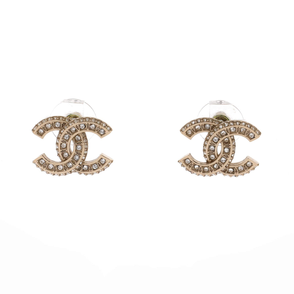 CC Stud Earrings Metal with Crystals