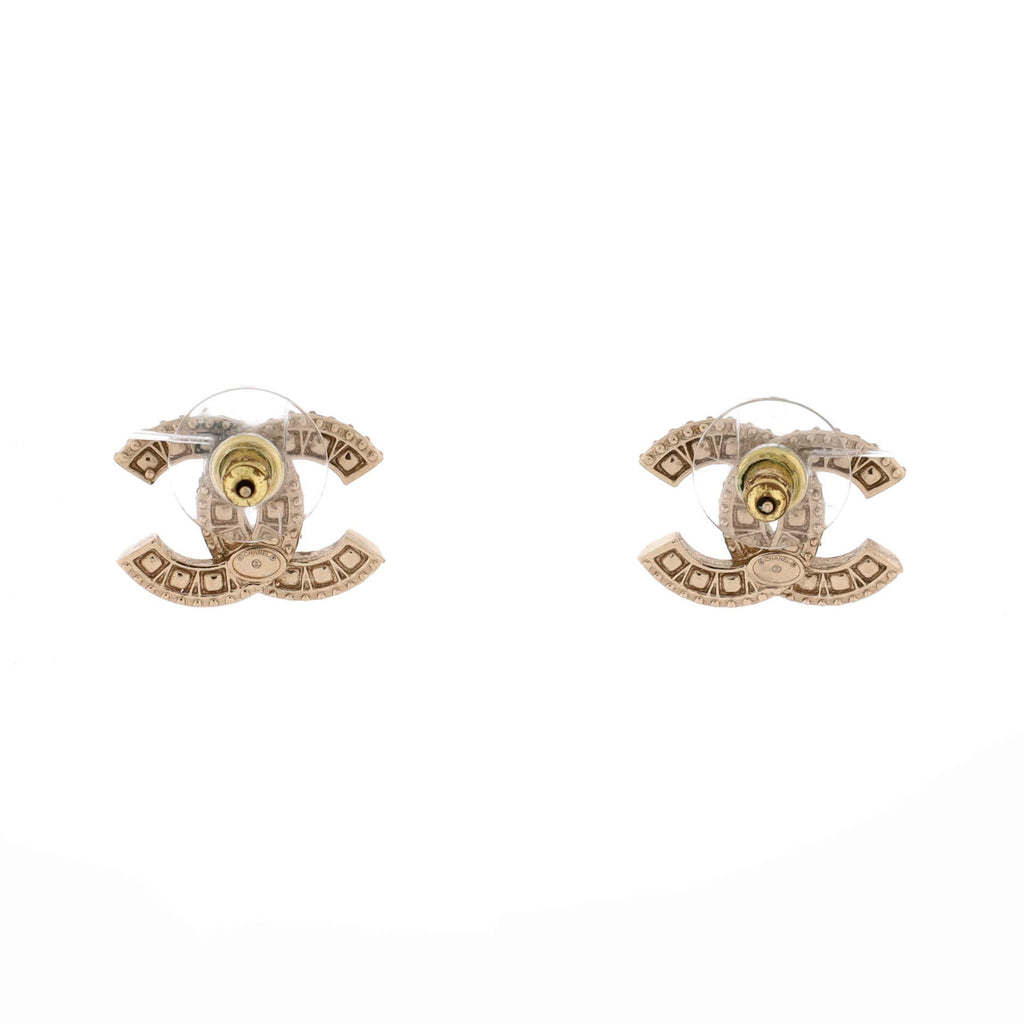 CC Stud Earrings Metal with Crystals