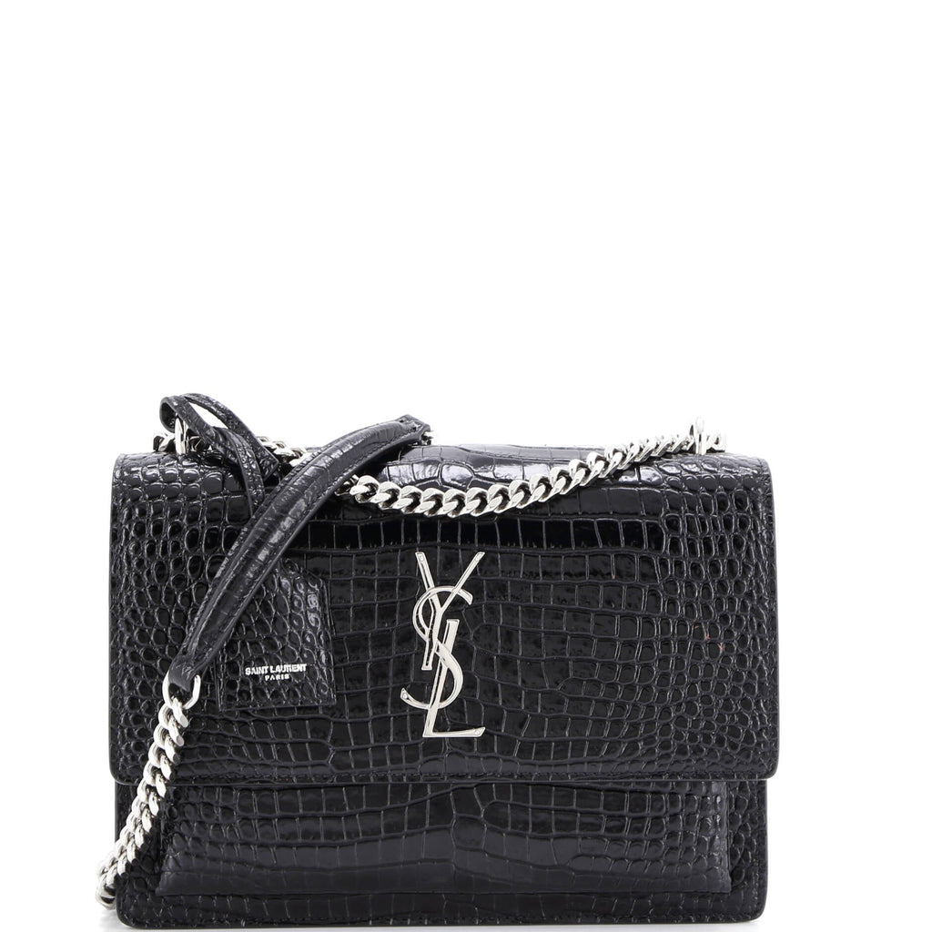 Sunset Crossbody Bag Crocodile Embossed Leather Medium