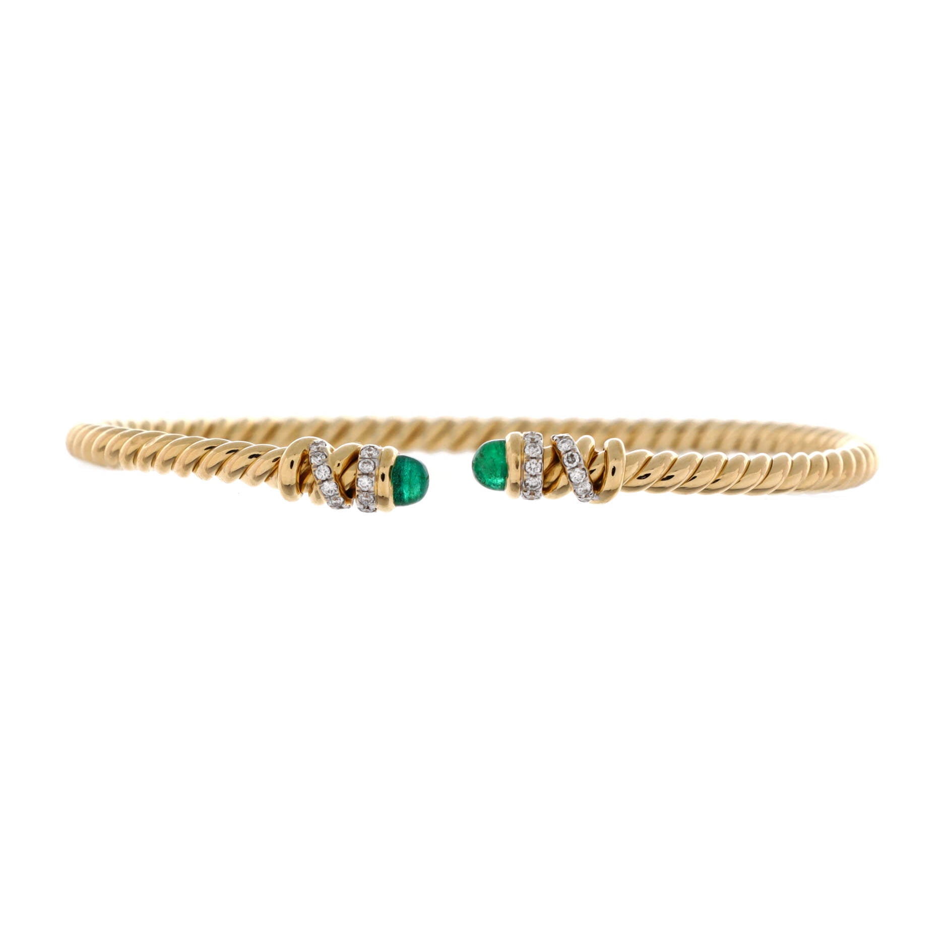 Petite Helena Cablespira Bracelet 18K Yellow Gold with Emeralds and Diamonds 3mm
