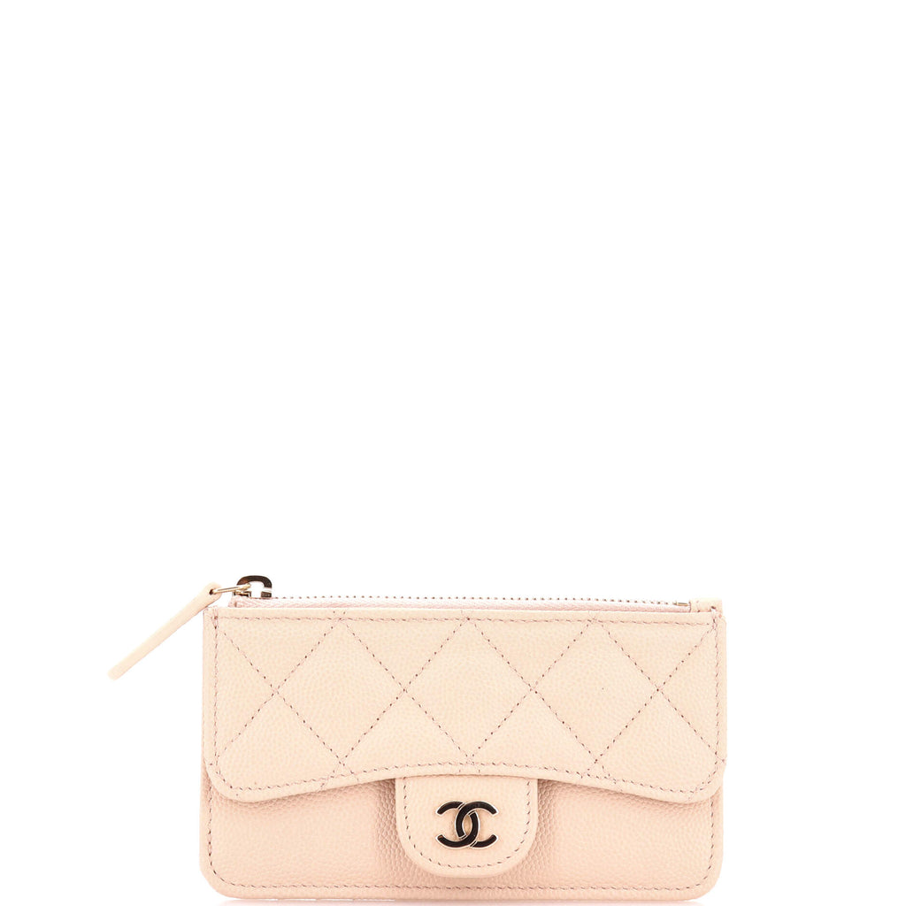 Flap Zip Card Holder Quilted Caviar