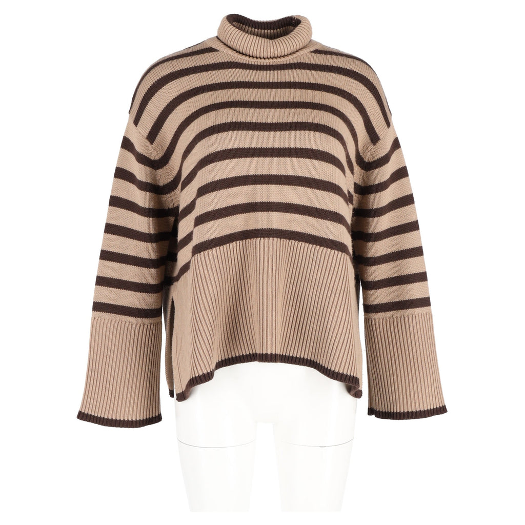 Totême Signature Striped Turtleneck Sweater In Brown Wool