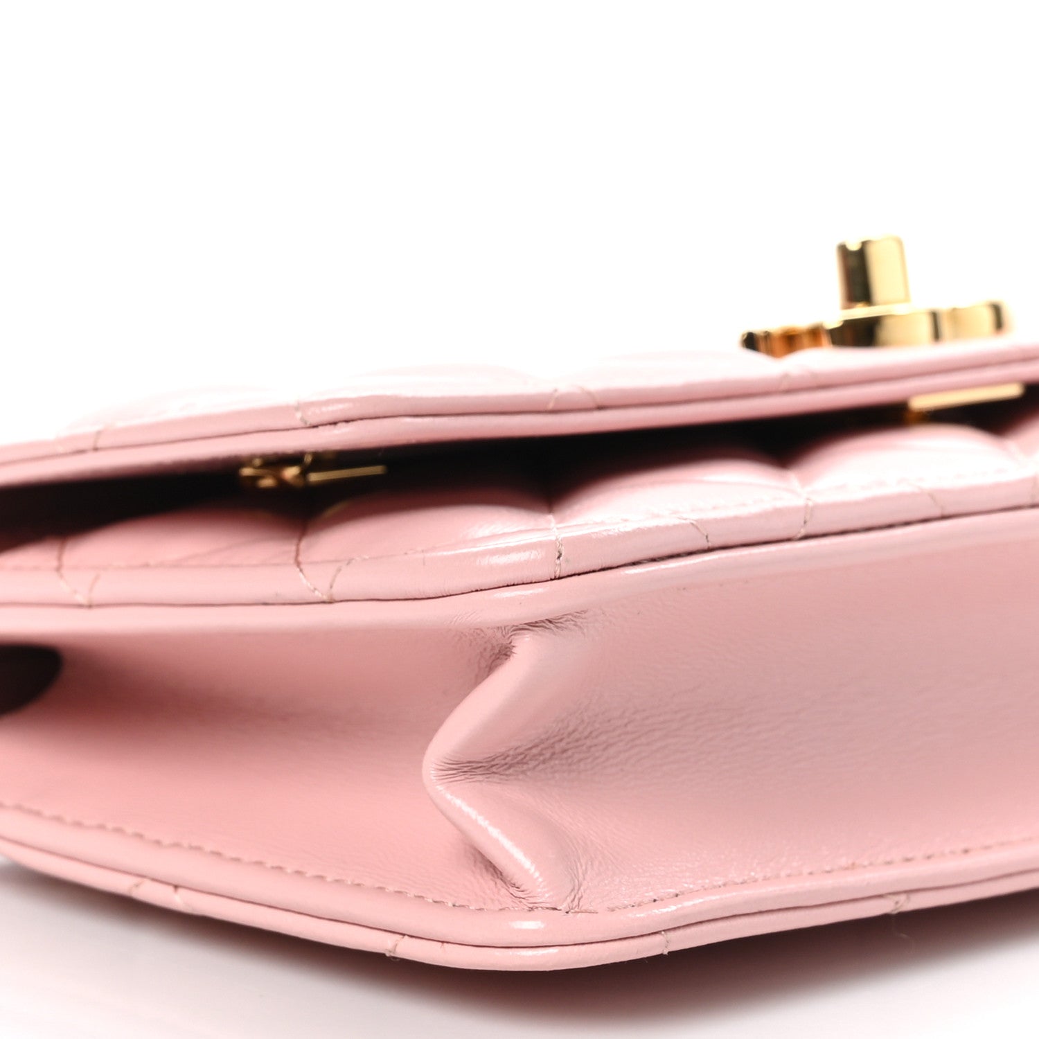 Shiny Lambskin Quilted Golden Links Wallet On Chain WOC Light Pink