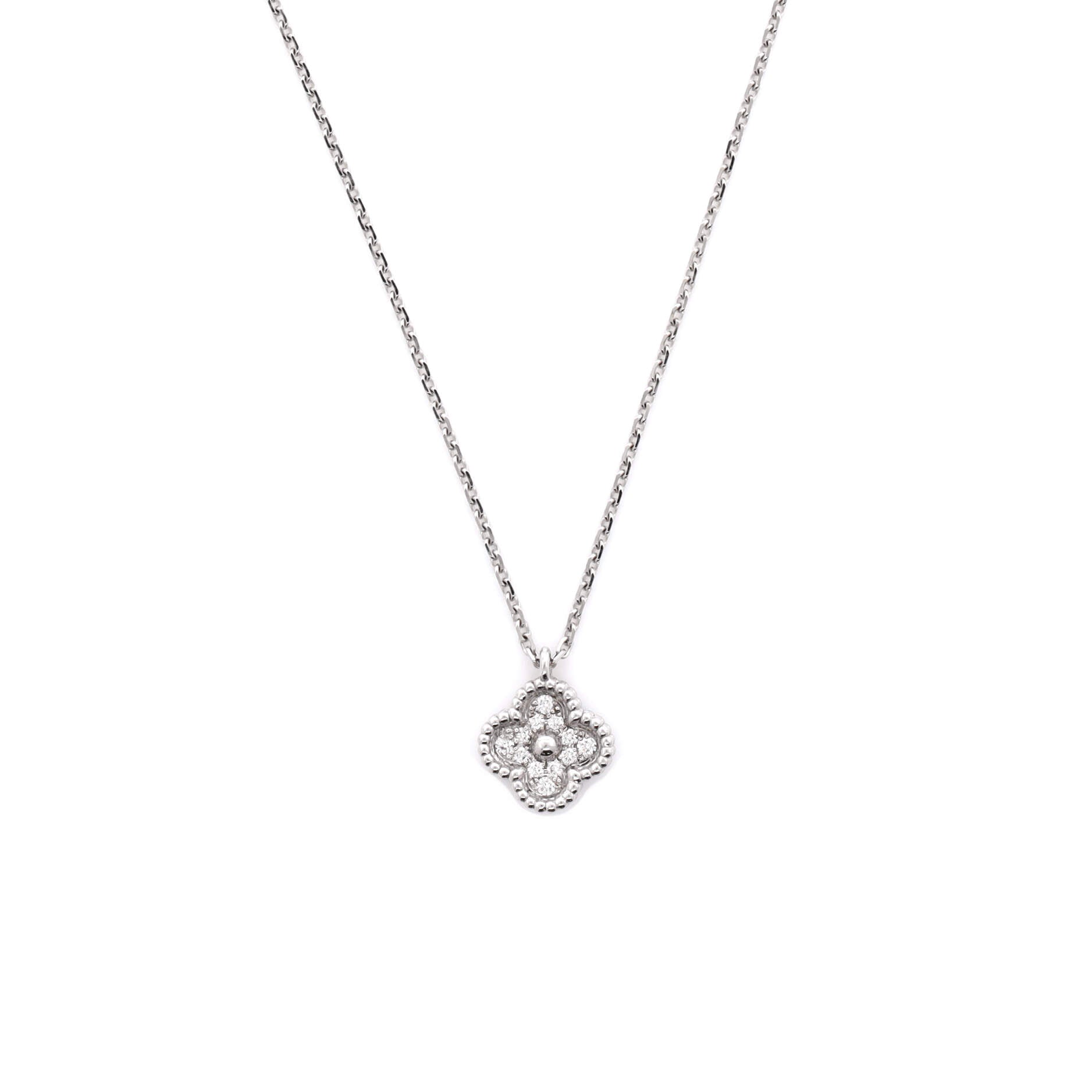 Sweet Alhambra Pendant Necklace 18K White Gold with Diamonds