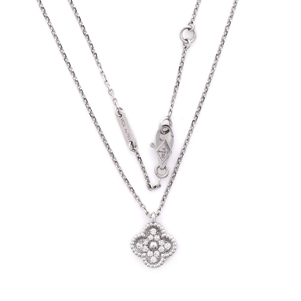 Sweet Alhambra Pendant Necklace 18K White Gold with Diamonds