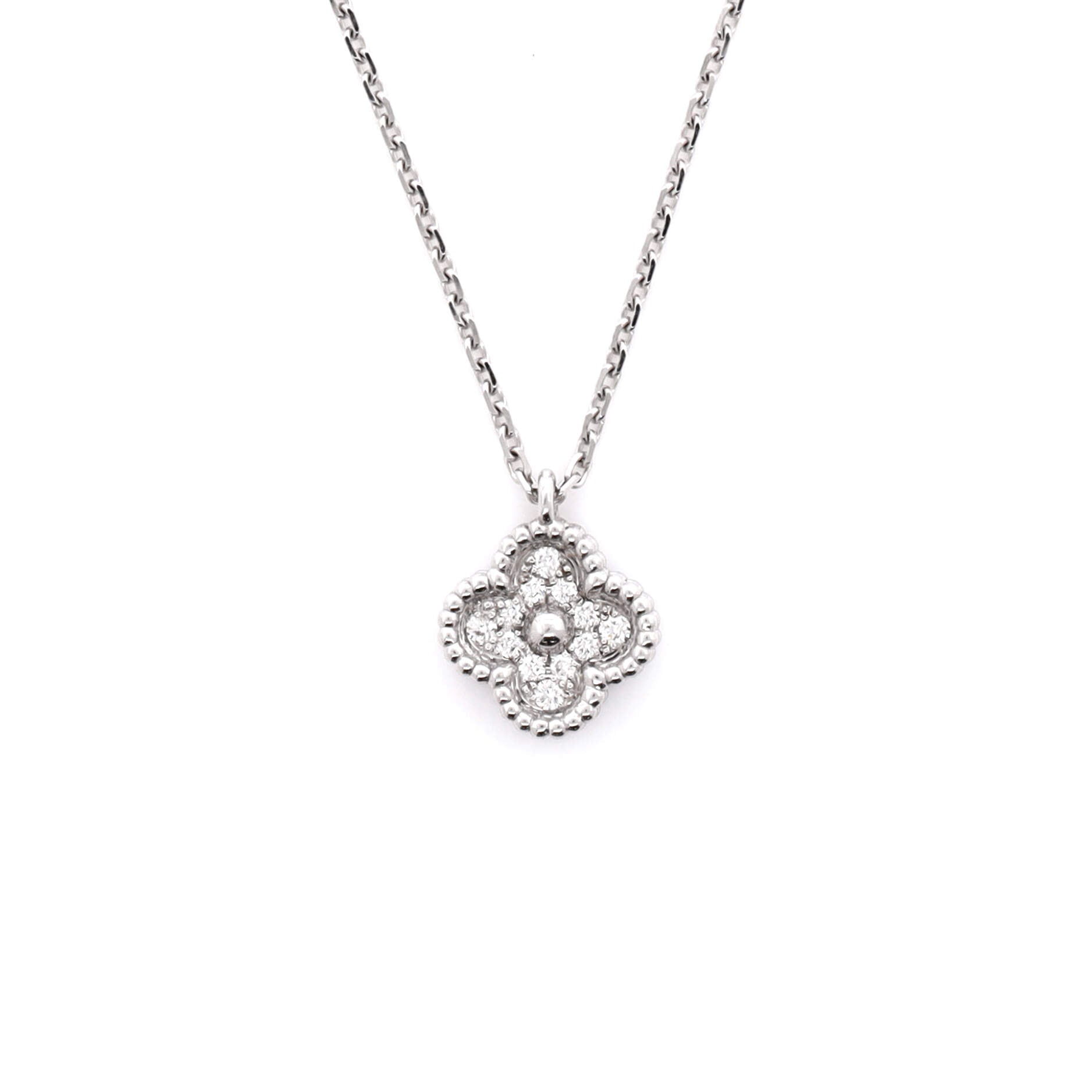Sweet Alhambra Pendant Necklace 18K White Gold with Diamonds