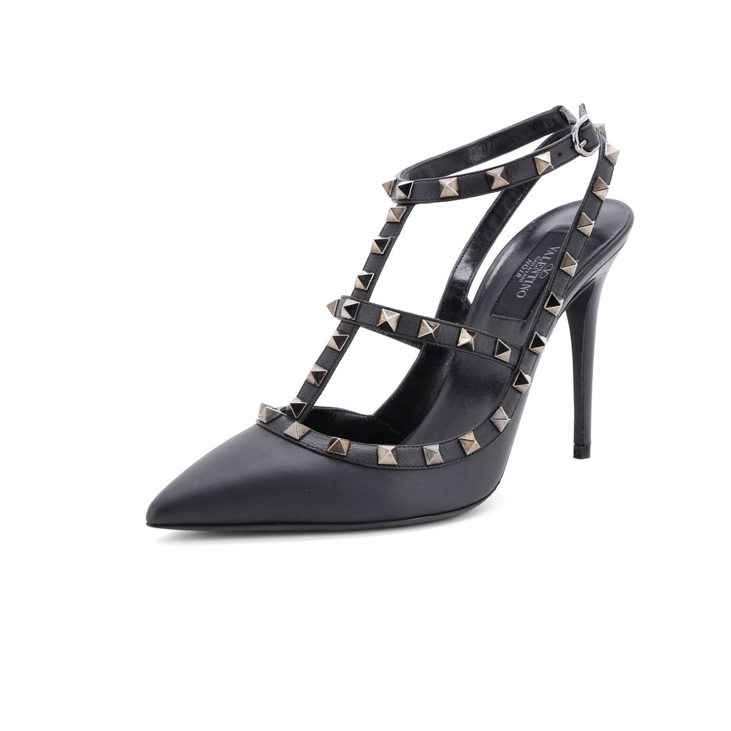 Women's Rockstud Ankle Strap Pumps Leather 100