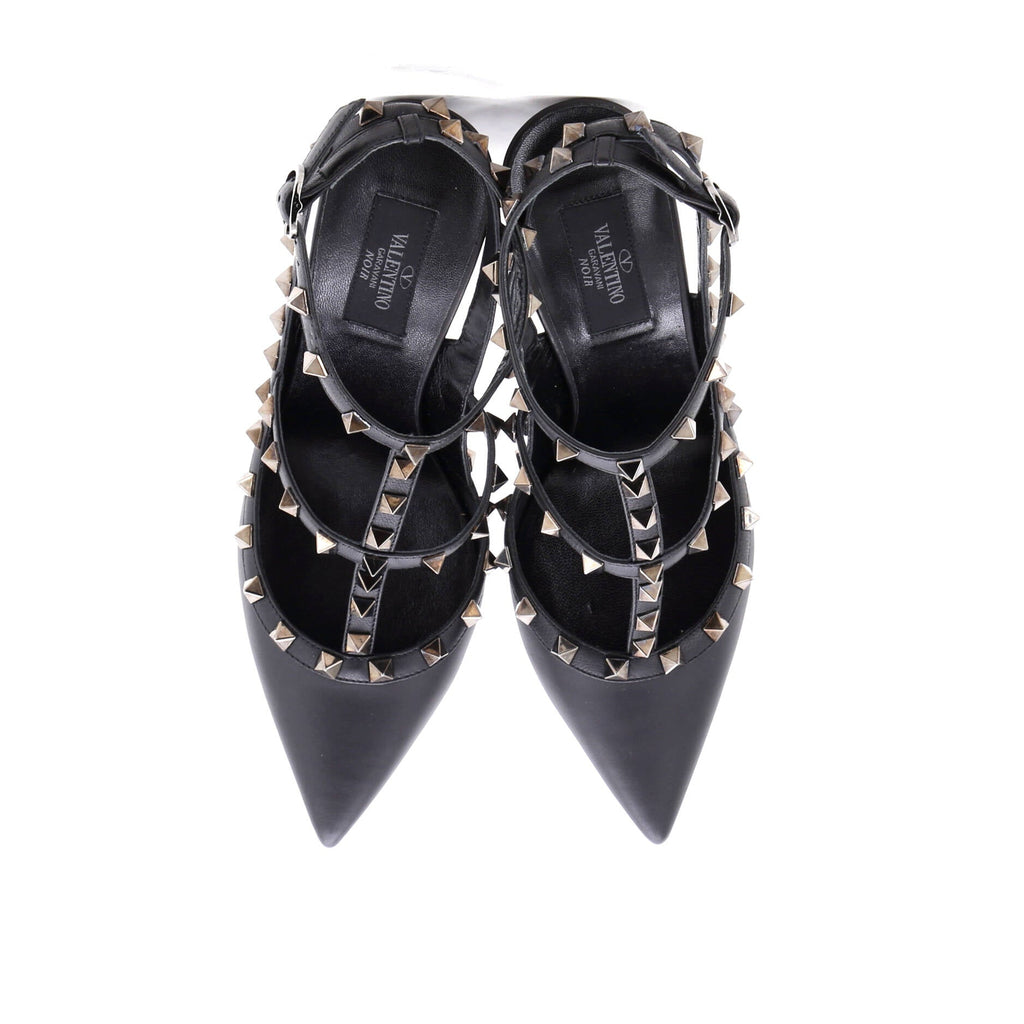 Women's Rockstud Ankle Strap Pumps Leather 100
