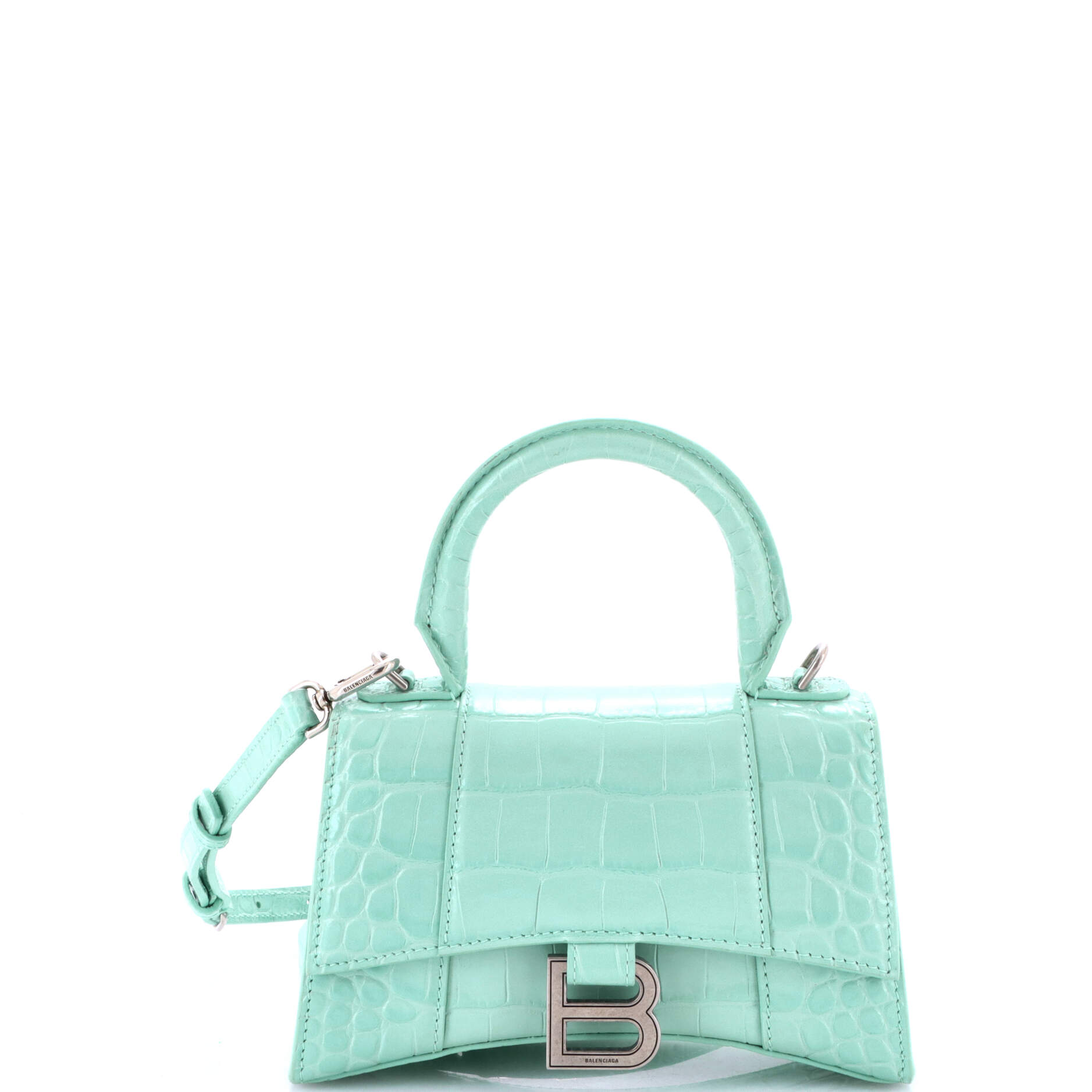 Hourglass Top Handle Bag Crocodile Embossed Leather XS