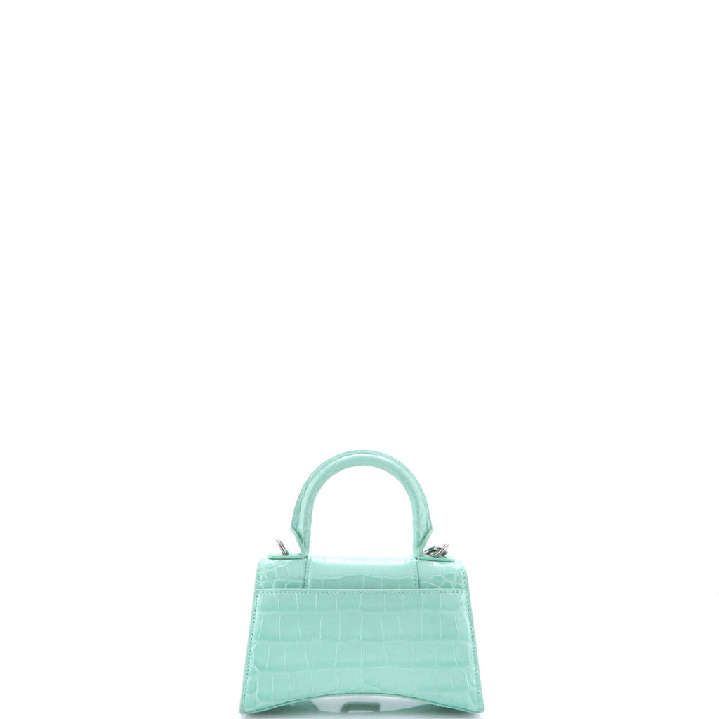 Hourglass Top Handle Bag Crocodile Embossed Leather XS