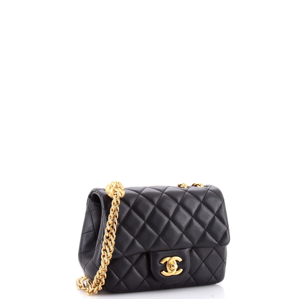 Sweet Camellia Adjustable Chain Square Flap Bag Quilted Lambskin Mini