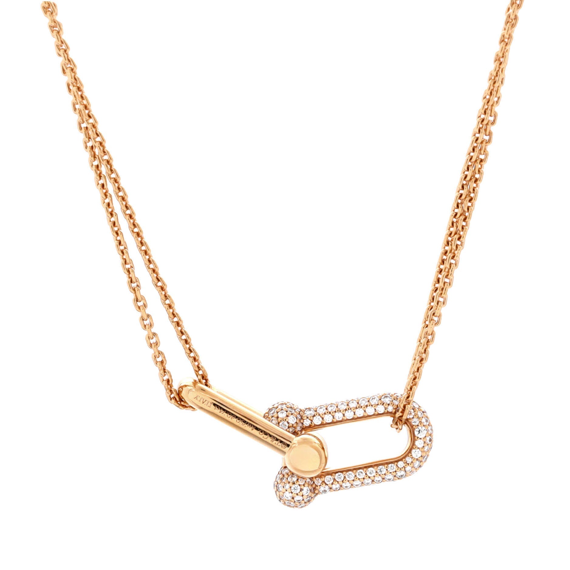 HardWear Double Link Pendant Necklace 18K Rose Gold with Diamonds