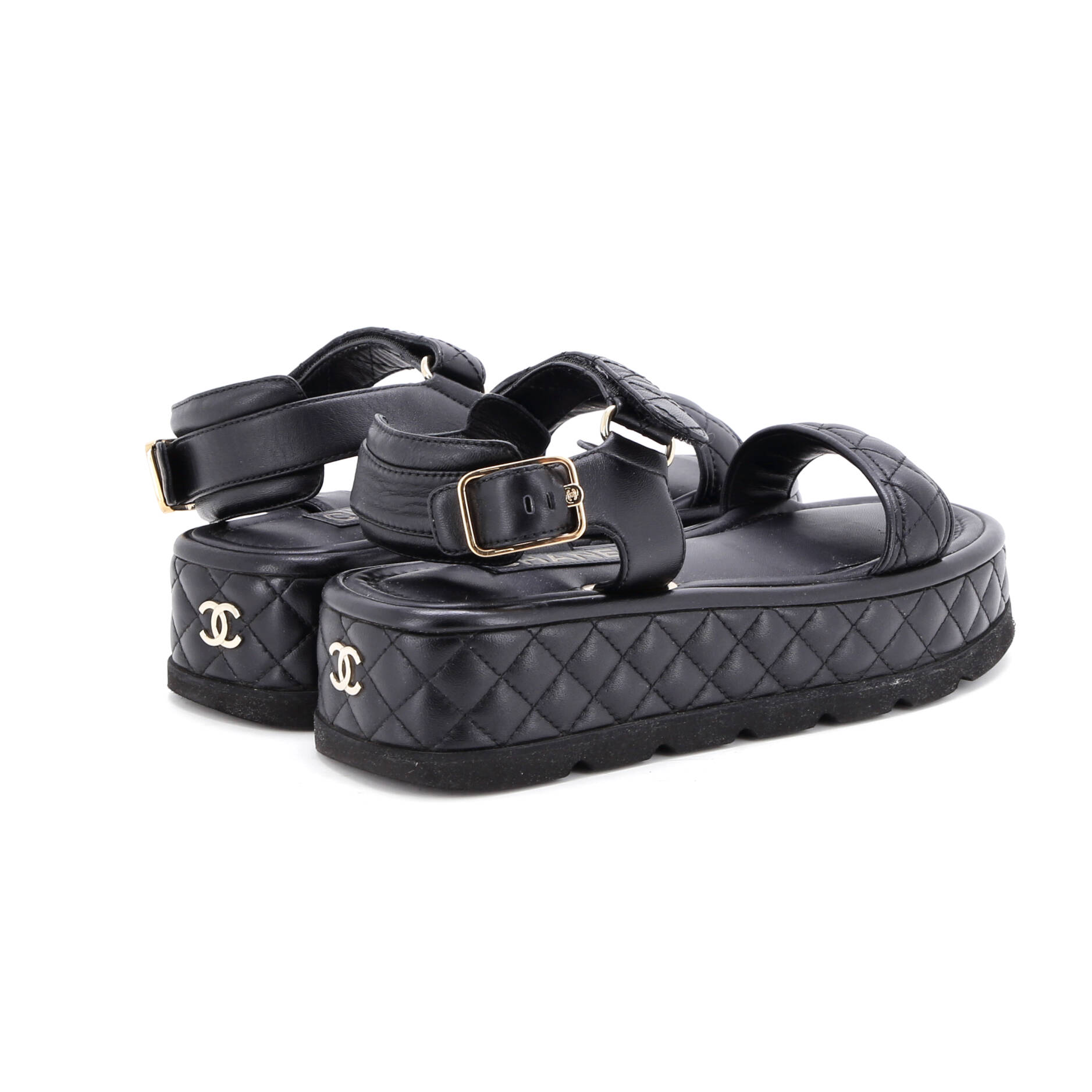 Women's Velcro Platform Sandals Quilted Leather