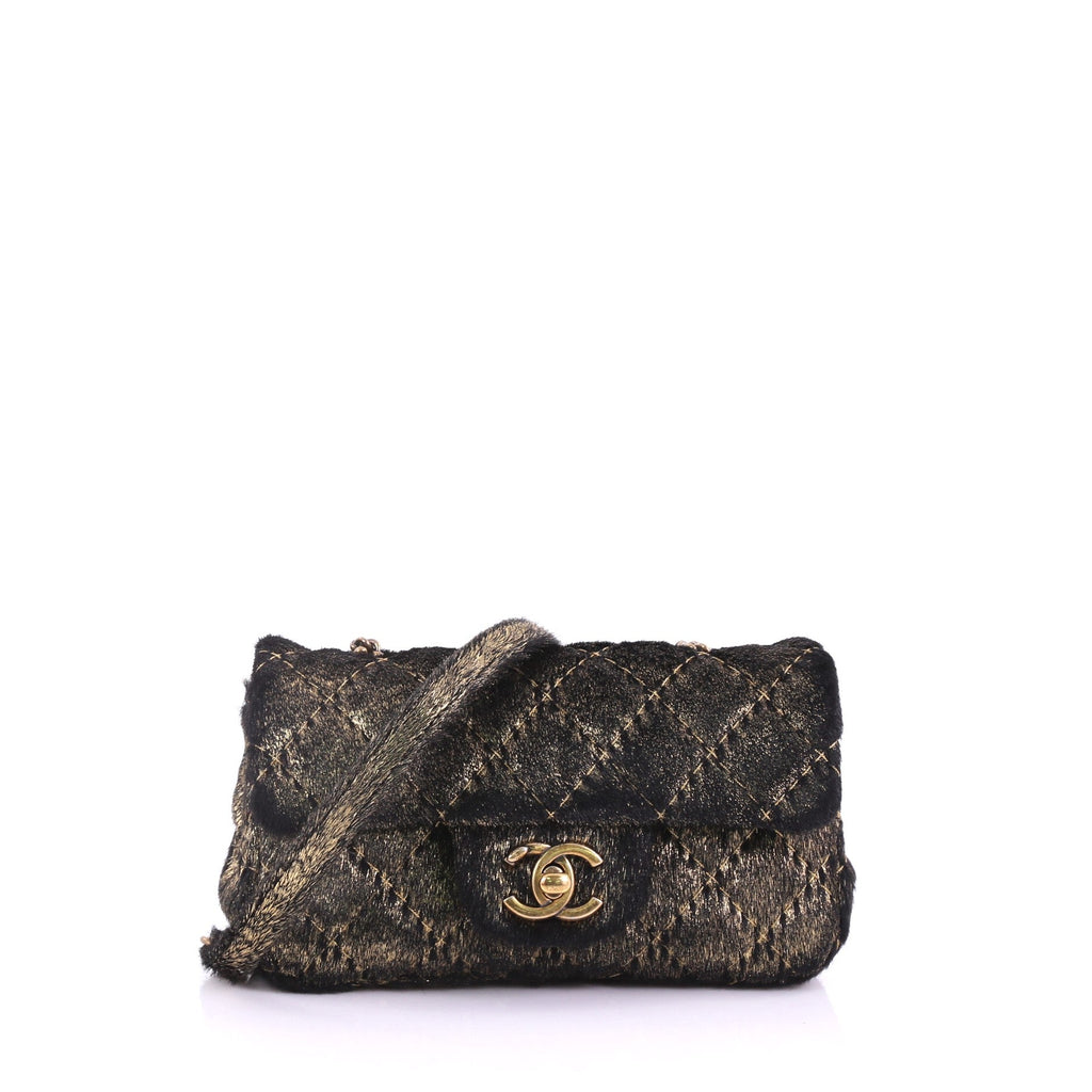 CC Flap Bag Quilted Metallic Pony Hair Extra Mini