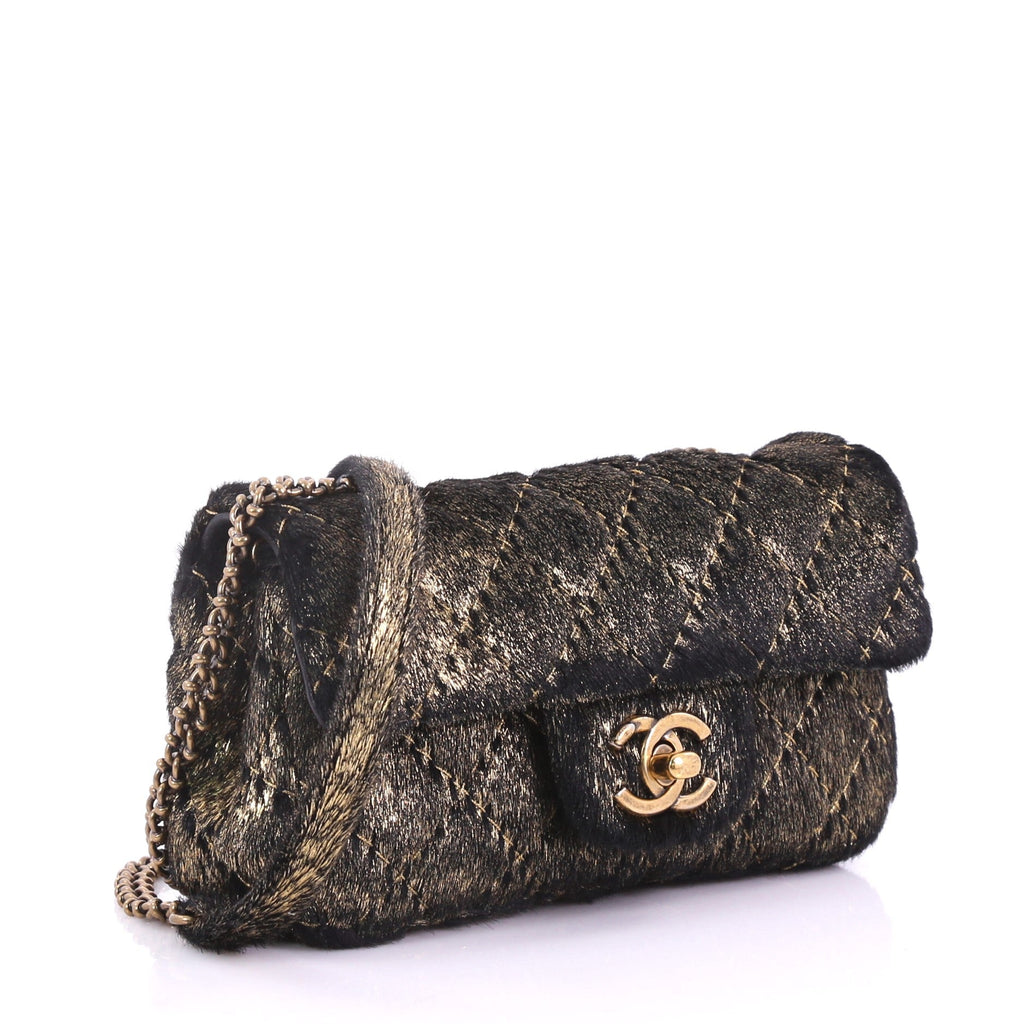 CC Flap Bag Quilted Metallic Pony Hair Extra Mini