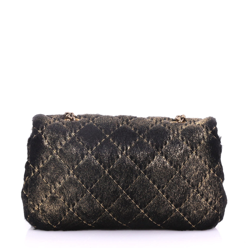 CC Flap Bag Quilted Metallic Pony Hair Extra Mini
