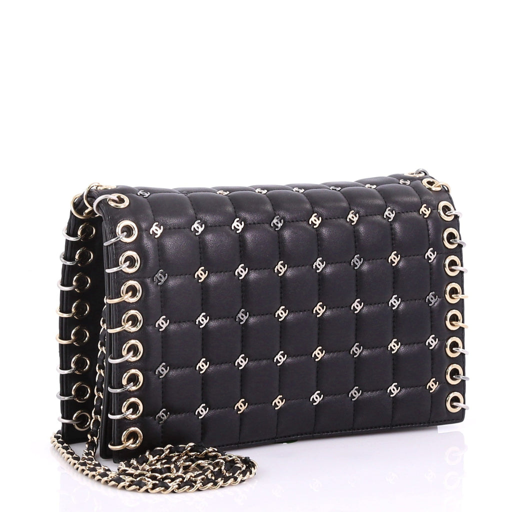 Metal CC Signature Clutch on Chain Embellished Quilted Leather Small