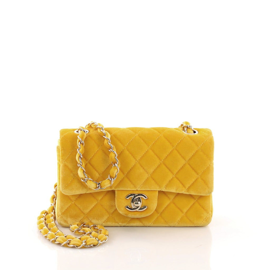 Classic Single Flap Bag Quilted Velvet Mini