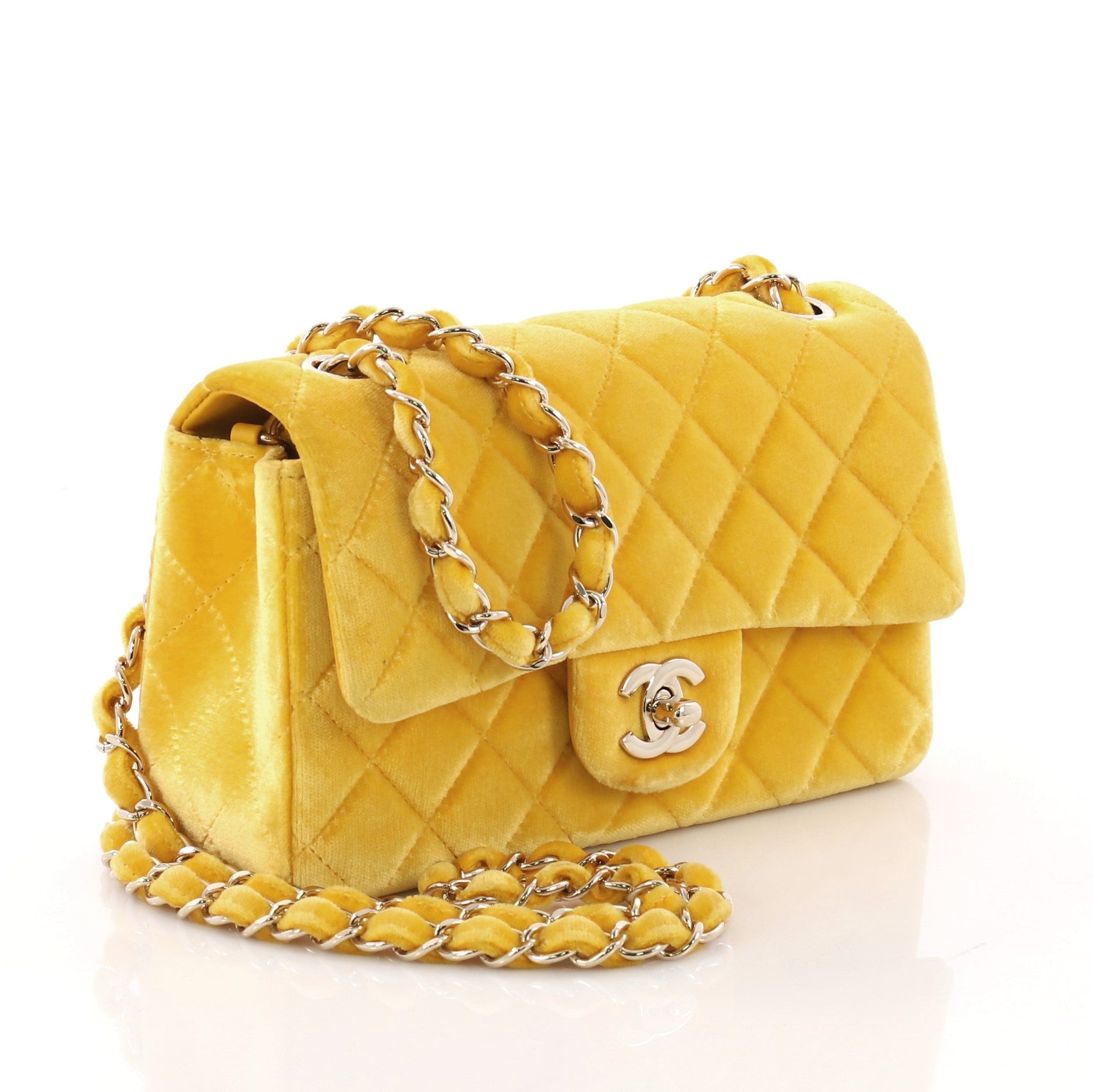 Classic Single Flap Bag Quilted Velvet Mini