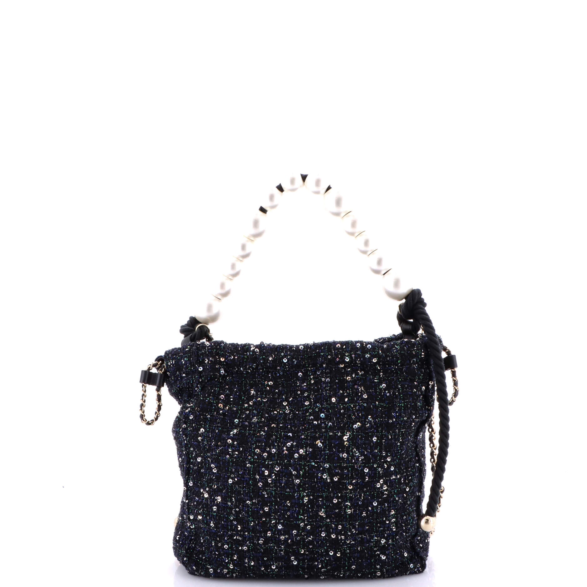 Pearl Drawstring Bag Sequin Embellished Tweed