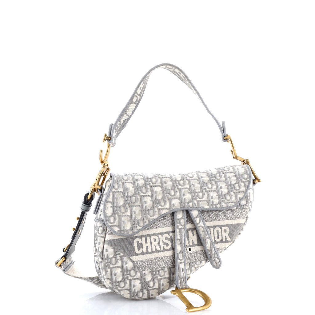 Saddle Handbag Logo Embroidered Oblique Canvas Medium