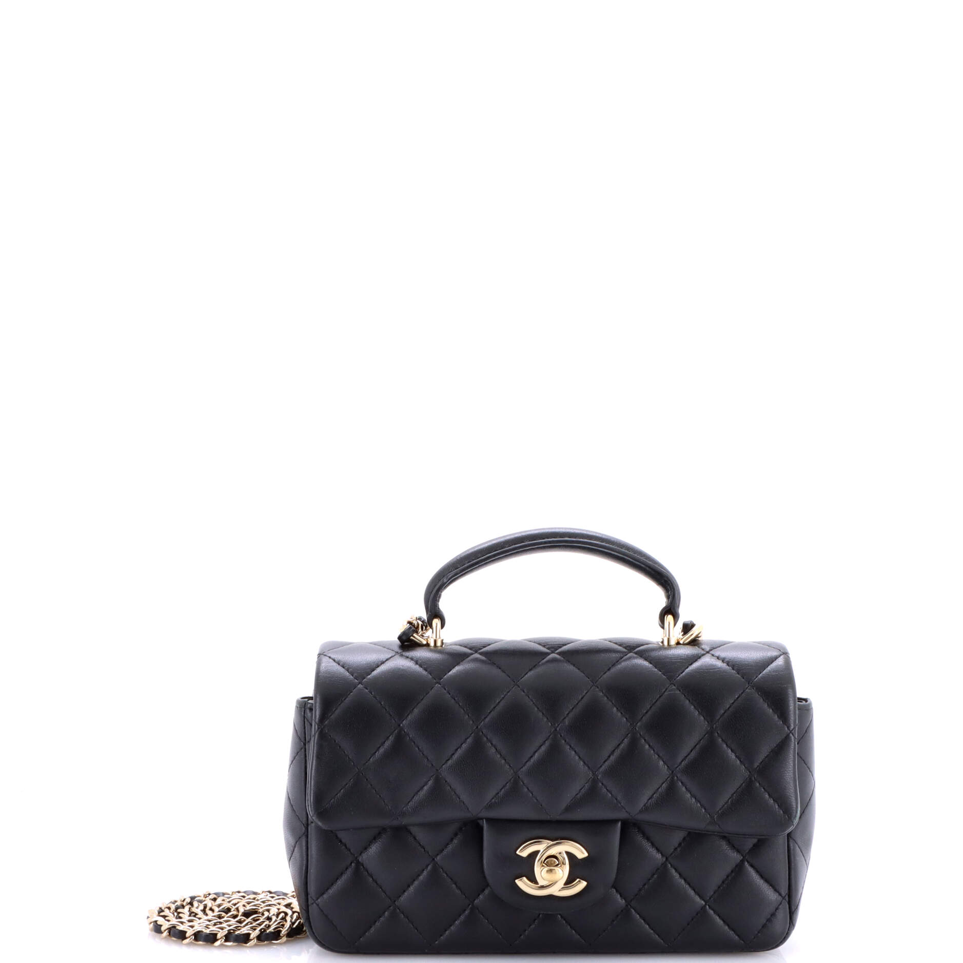 Classic Single Flap Top Handle Bag Quilted Lambskin Mini