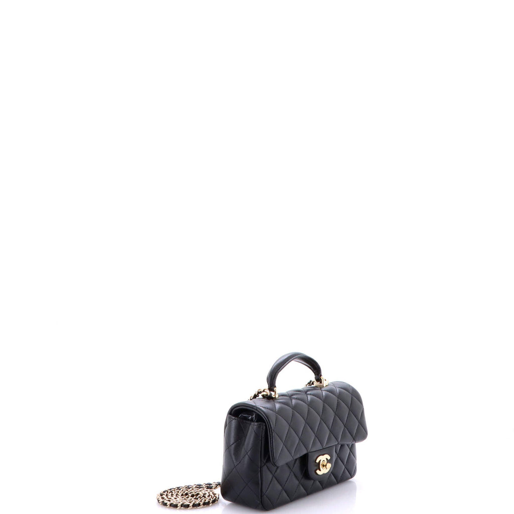 Classic Single Flap Top Handle Bag Quilted Lambskin Mini