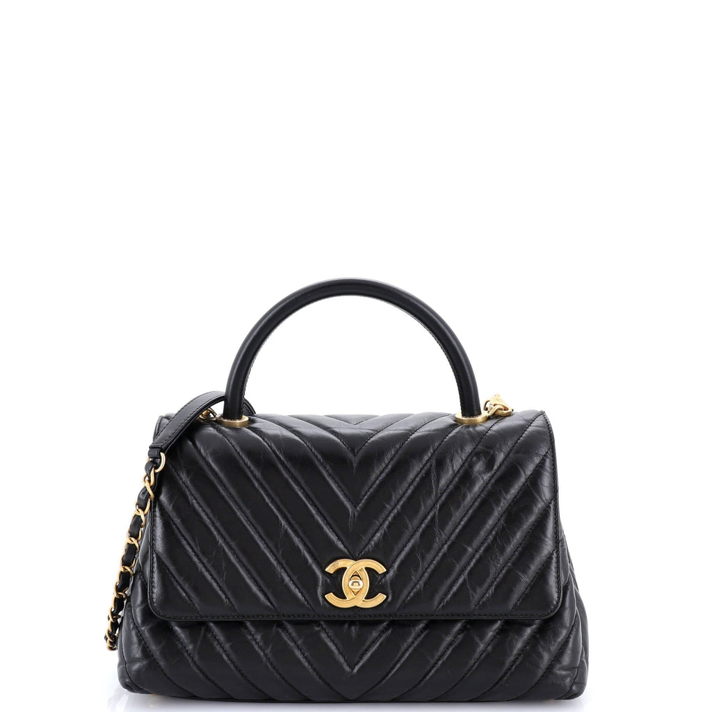 Coco Top Handle Bag Chevron Aged Calfskin Small