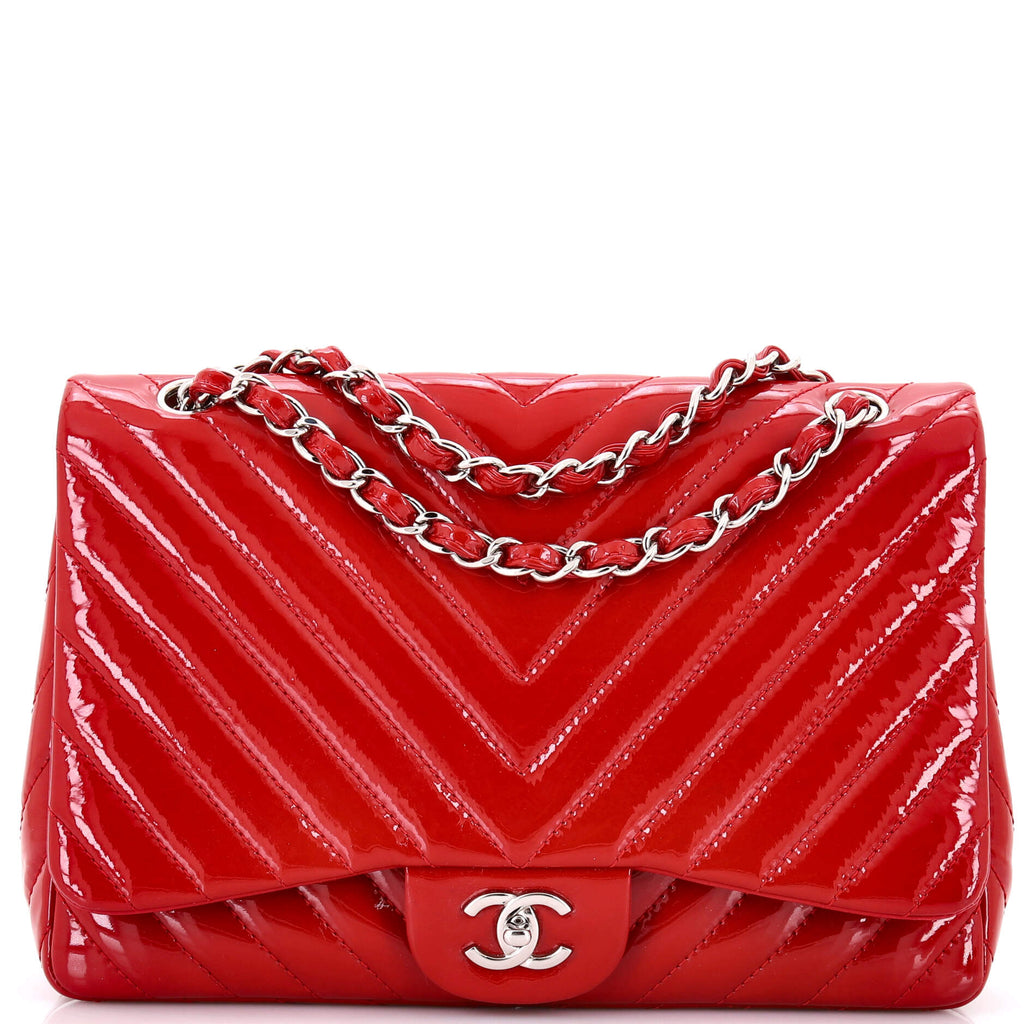Classic Single Flap Bag Chevron Patent Jumbo