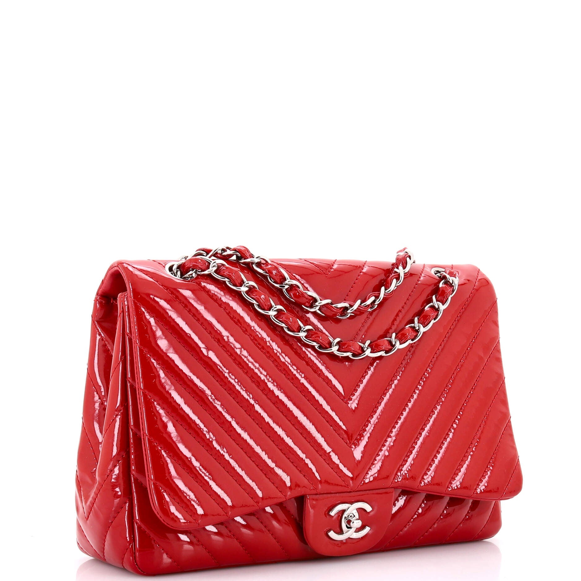 Classic Single Flap Bag Chevron Patent Jumbo