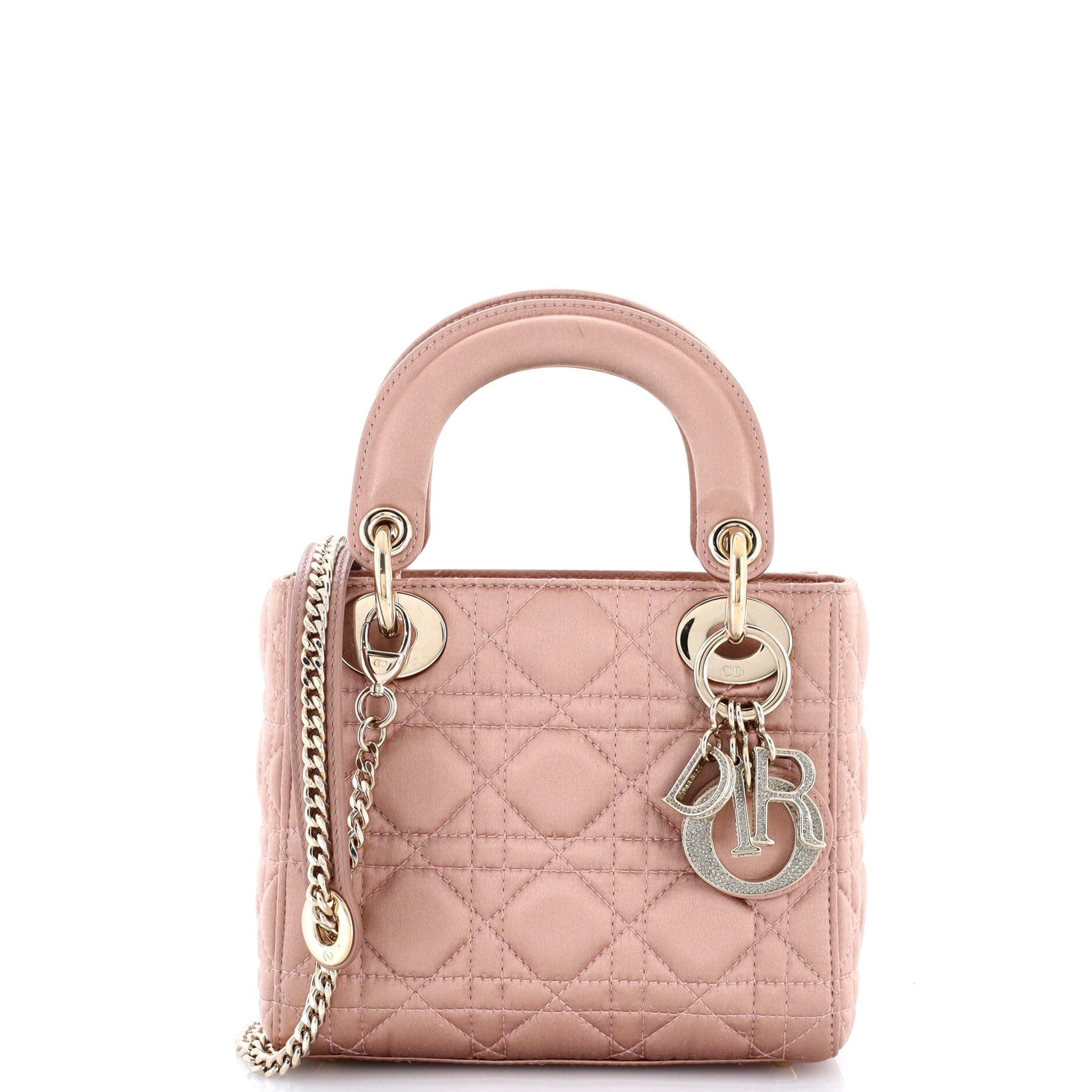 Lady Dior Bag Cannage Quilt Satin with Crystal Charms Mini