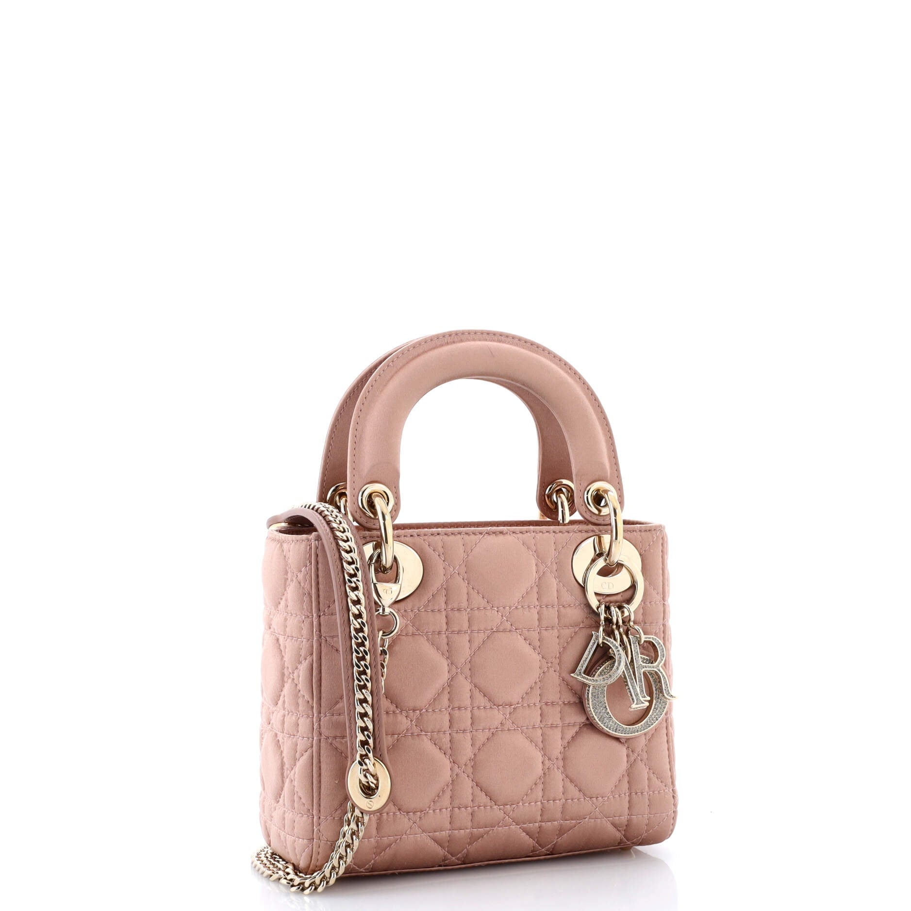 Lady Dior Bag Cannage Quilt Satin with Crystal Charms Mini