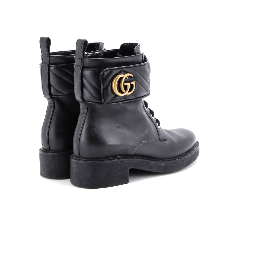 Women's GG Marmont Lace Up Ankle Boots Leather