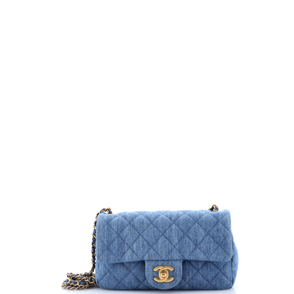Pearl Crush Flap Bag Quilted Denim Mini