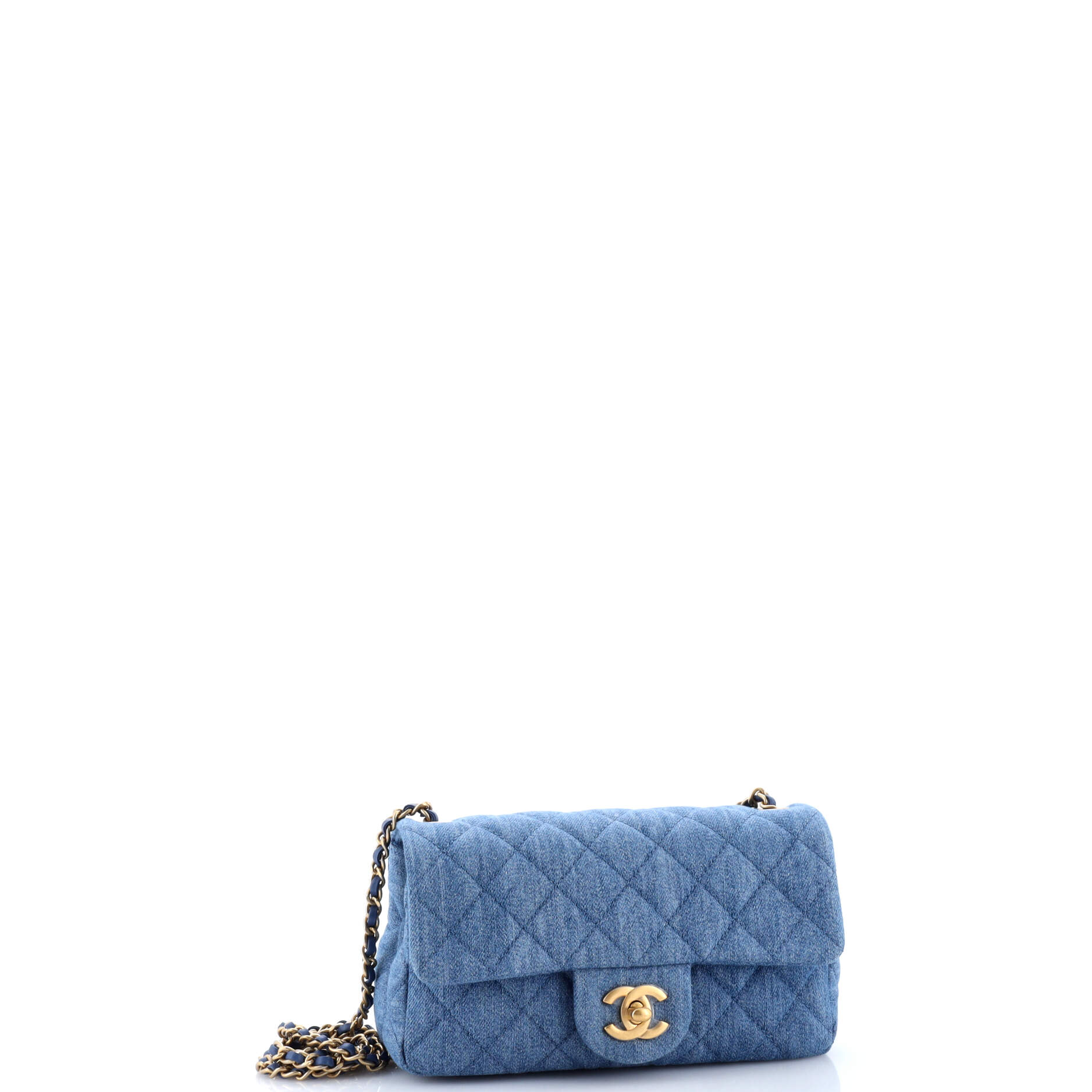 Pearl Crush Flap Bag Quilted Denim Mini