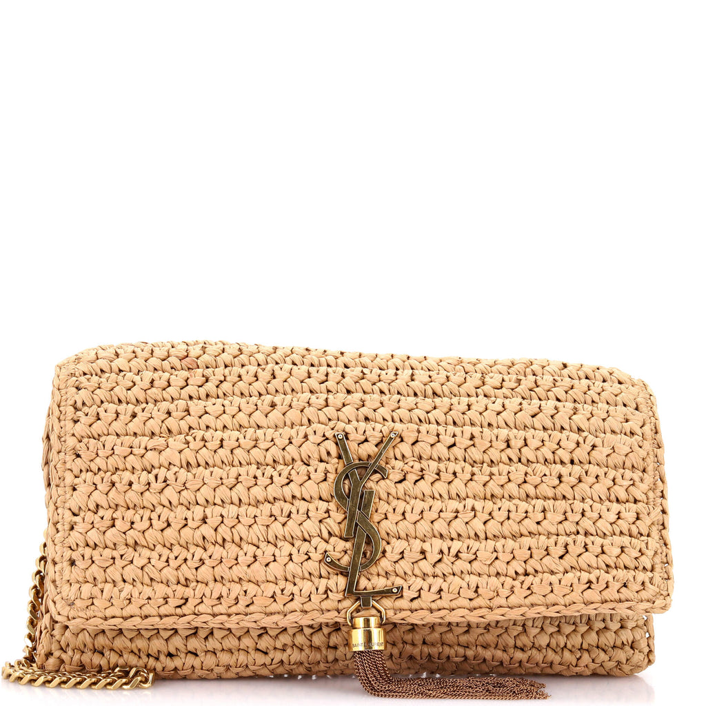 Kate 99 Tassel Flap Bag Woven Raffia Medium