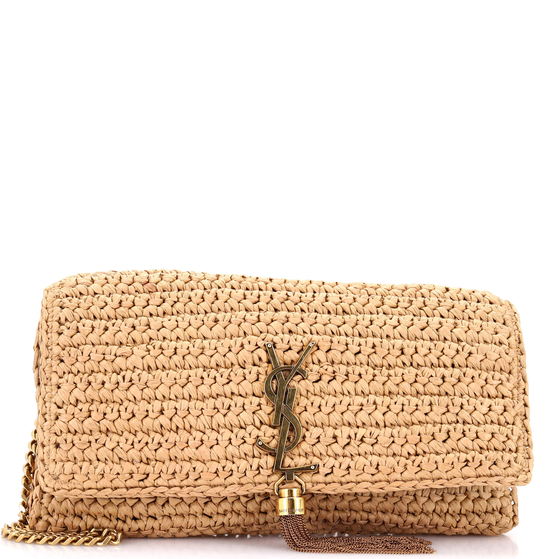 Kate 99 Tassel Flap Bag Woven Raffia Medium
