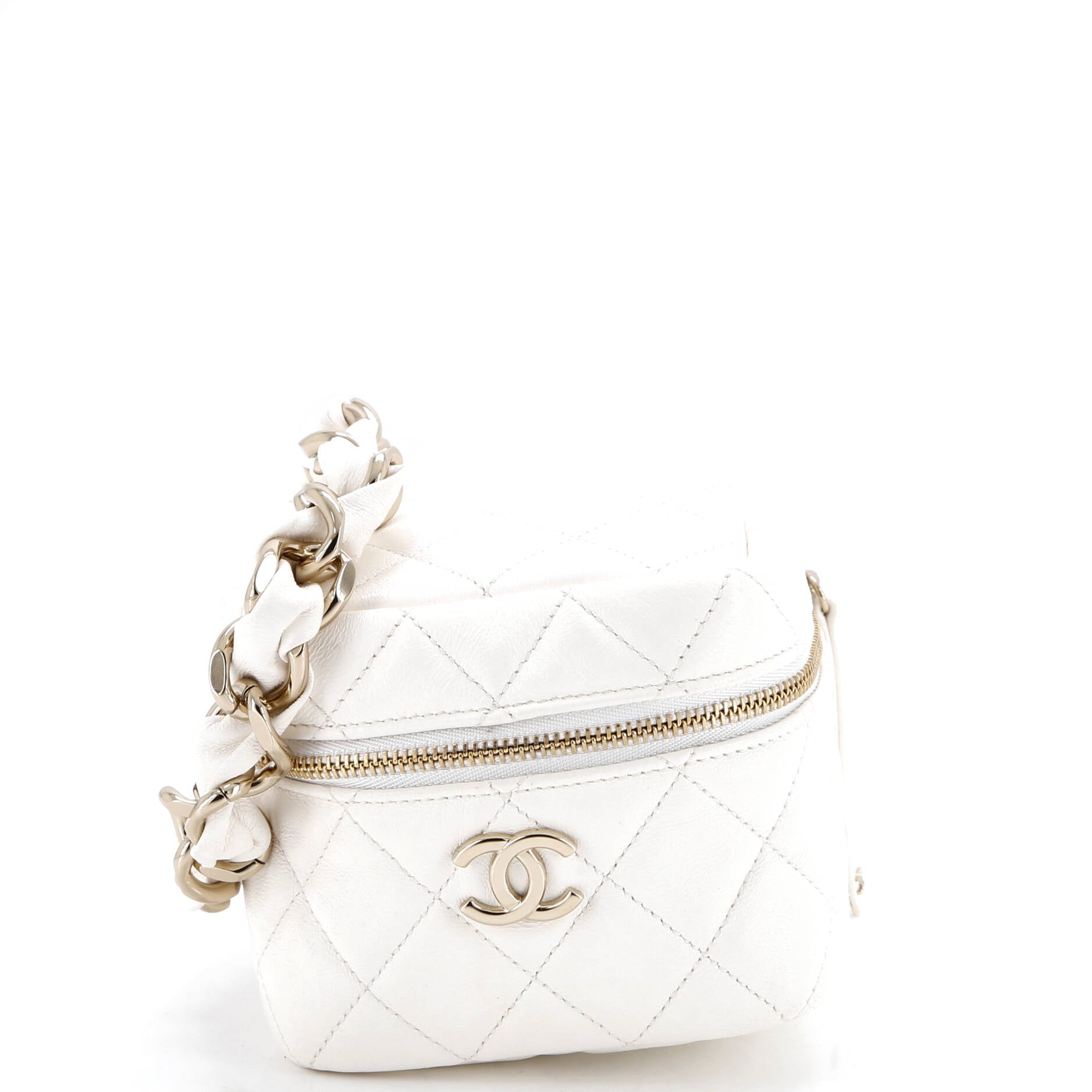 CC Cube Zip Clutch with Chain Handle Quilted Lambskin